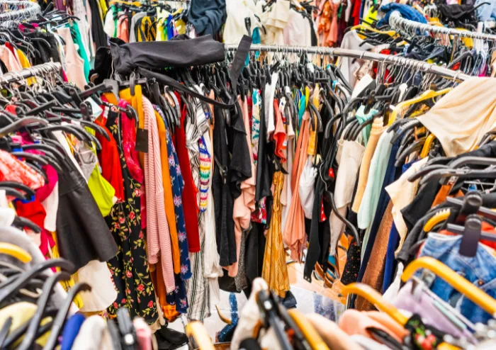 A rack full of clothes in a clothing store.